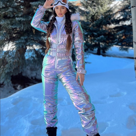 Dolls Kill Pants - AURORA BEAM HOLOGRAPHIC SNOWSUIT